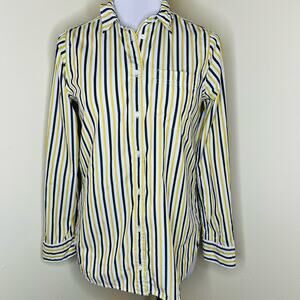 J Crew Boy Shirt 4 Womens Stripe Yellow Blue Long Sleeve Button Up Poplin Preppy